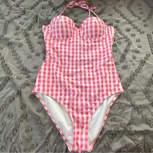 gap gingham one piece swimsuit with removable straps and padding